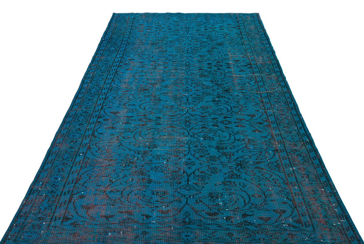 Retro Design Blue Over Dyed Vintage Rug 5&#39;7&#39;&#39; x 8&#39;11&#39;&#39; ft 171 x 272 cm