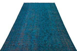 Retro Design Blue Over Dyed Vintage Rug 5'7'' x 8'11'' ft 171 x 272 cm