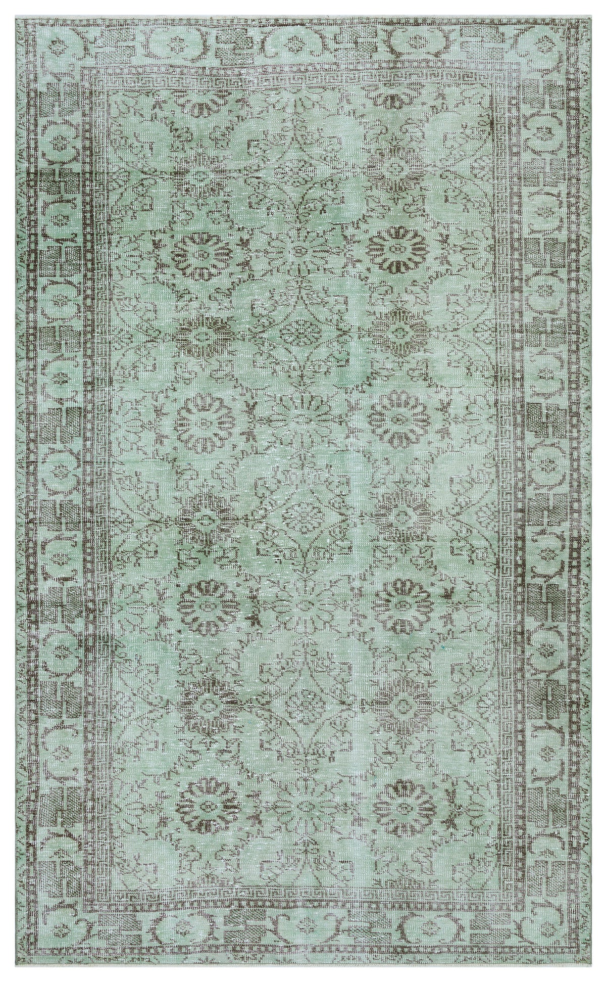Green Over Dyed Vintage Rug 5&#39;10&#39;&#39; x 9&#39;5&#39;&#39; ft 178 x 286 cm