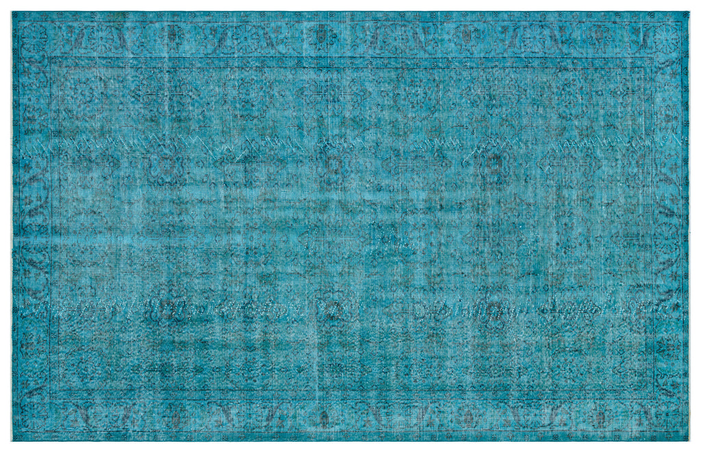 Retro Design Turquoise Over Dyed Vintage Rug 5'10'' x 9'2'' ft 179 x 280 cm