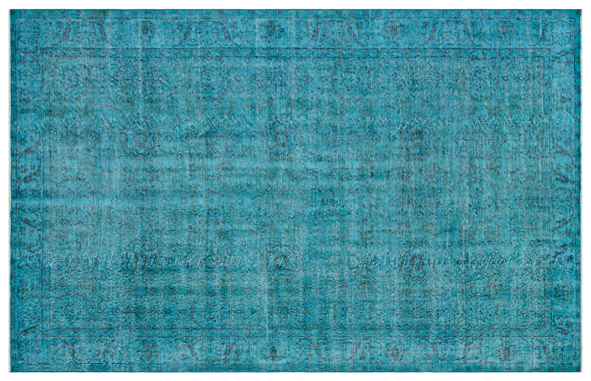 Retro Design Turquoise Over Dyed Vintage Rug 5&#39;10&#39;&#39; x 9&#39;2&#39;&#39; ft 179 x 280 cm