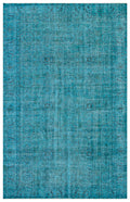 Retro Design Turquoise Over Dyed Vintage Rug 5'10'' x 9'2'' ft 179 x 280 cm