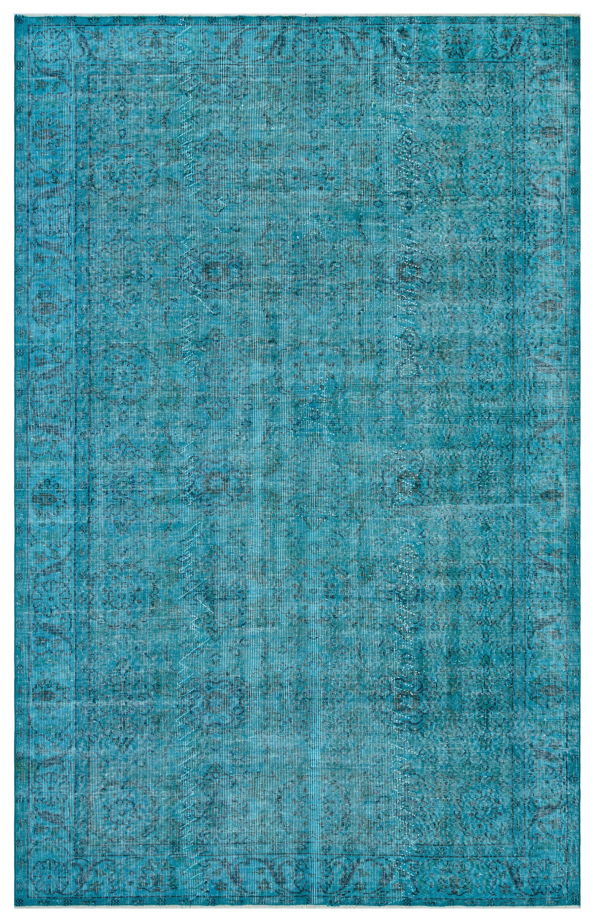 Retro Design Turquoise Over Dyed Vintage Rug 5&#39;10&#39;&#39; x 9&#39;2&#39;&#39; ft 179 x 280 cm