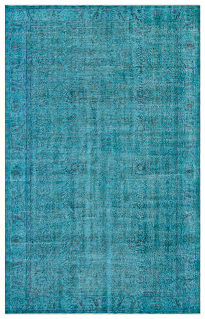 Retro Design Turquoise Over Dyed Vintage Rug 5'10'' x 9'2'' ft 179 x 280 cm