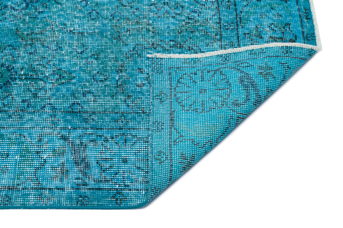 Retro Design Turquoise Over Dyed Vintage Rug 5&#39;10&#39;&#39; x 9&#39;2&#39;&#39; ft 179 x 280 cm
