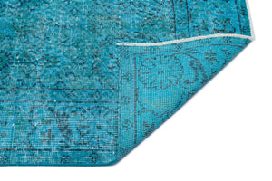 Retro Design Turquoise Over Dyed Vintage Rug 5'10'' x 9'2'' ft 179 x 280 cm