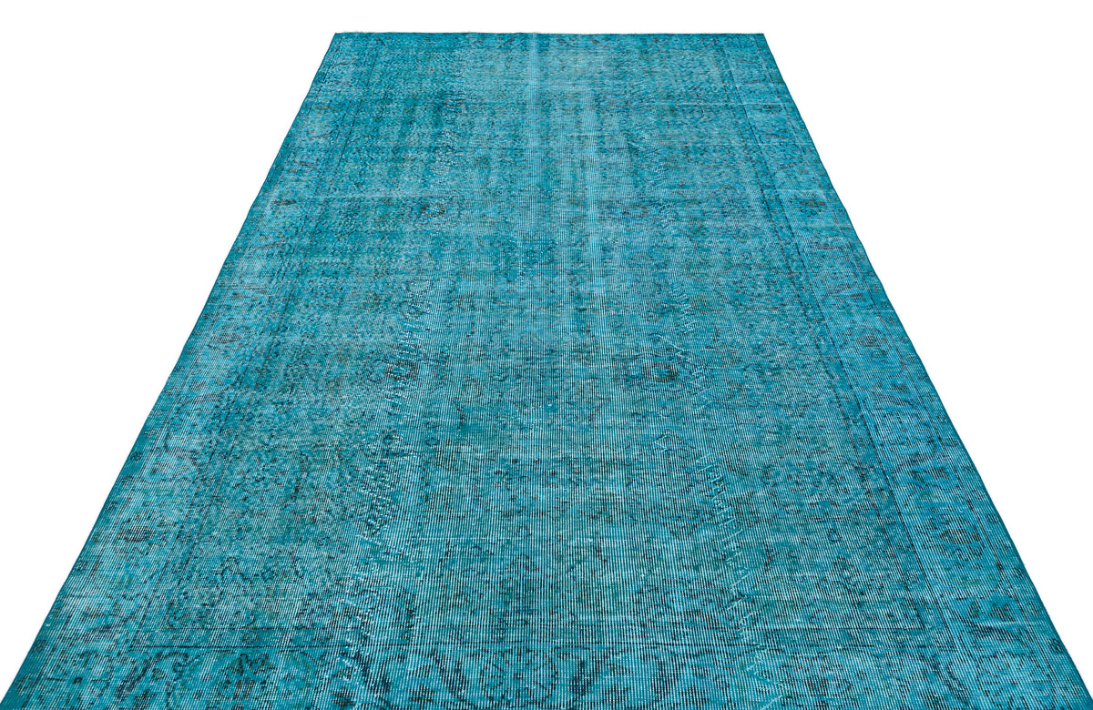 Retro Design Turquoise Over Dyed Vintage Rug 5&#39;10&#39;&#39; x 9&#39;2&#39;&#39; ft 179 x 280 cm