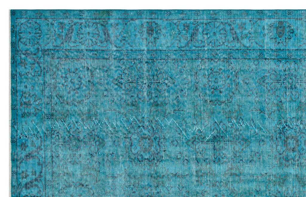 Retro Design Turquoise Over Dyed Vintage Rug 5'10'' x 9'2'' ft 179 x 280 cm