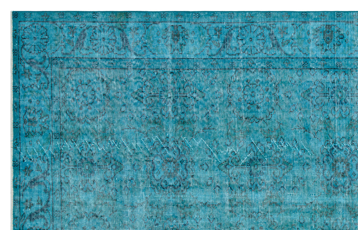 Retro Design Turquoise Over Dyed Vintage Rug 5&#39;10&#39;&#39; x 9&#39;2&#39;&#39; ft 179 x 280 cm
