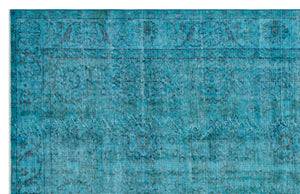 Retro Design Turquoise Over Dyed Vintage Rug 5'10'' x 9'2'' ft 179 x 280 cm