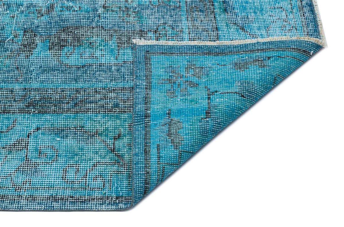Retro Design Turquoise Over Dyed Vintage Rug 7&#39;1&#39;&#39; x 10&#39;10&#39;&#39; ft 217 x 330 cm
