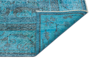 Retro Design Turquoise Over Dyed Vintage Rug 7'1'' x 10'10'' ft 217 x 330 cm