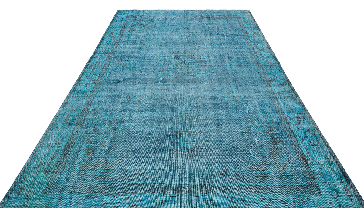 Retro Design Turquoise Over Dyed Vintage Rug 7&#39;1&#39;&#39; x 10&#39;10&#39;&#39; ft 217 x 330 cm