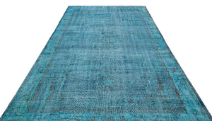 Retro Design Turquoise Over Dyed Vintage Rug 7'1'' x 10'10'' ft 217 x 330 cm