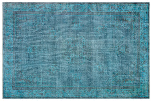 Retro Design Turquoise Over Dyed Vintage Rug 7'1'' x 10'10'' ft 217 x 330 cm