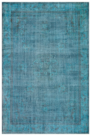 Retro Design Turquoise Over Dyed Vintage Rug 7'1'' x 10'10'' ft 217 x 330 cm