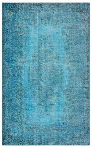 Traditional Design Turquoise Over Dyed Vintage Rug 5'7'' x 8'10'' ft 169 x 270 cm