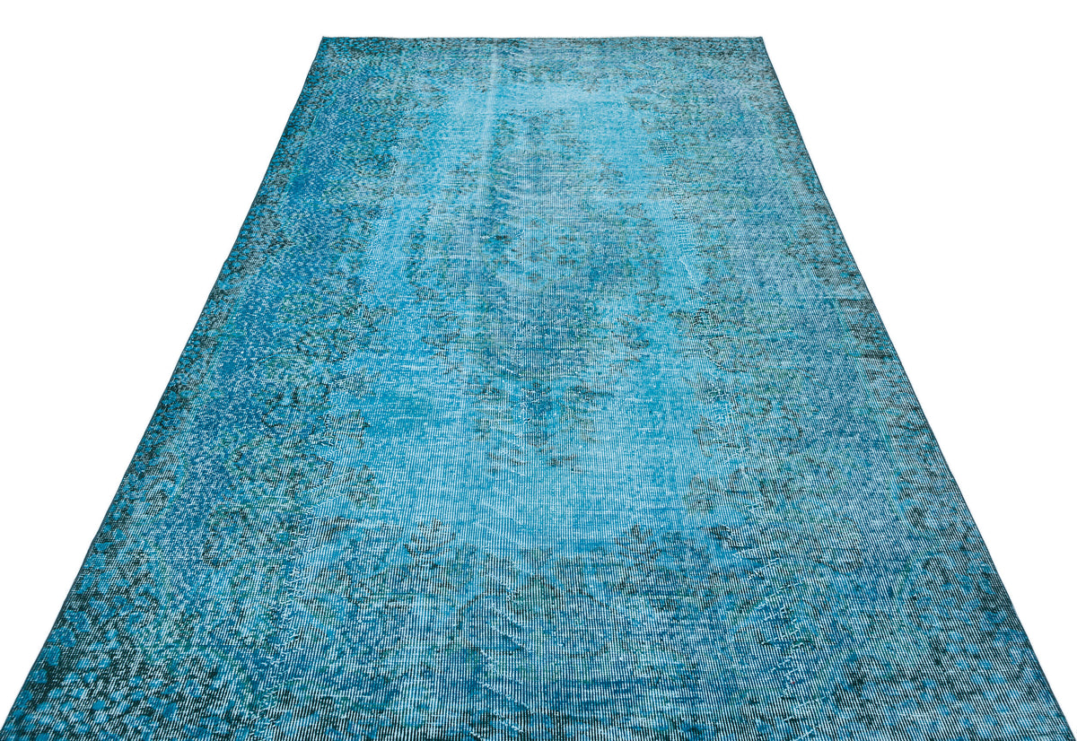 Traditional Design Turquoise Over Dyed Vintage Rug 5&#39;7&#39;&#39; x 8&#39;10&#39;&#39; ft 169 x 270 cm