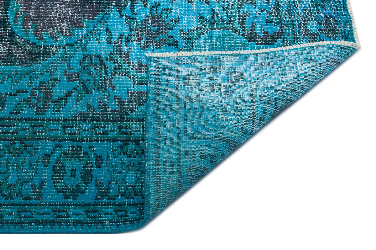 Traditional Design Turquoise Over Dyed Vintage Rug 5&#39;9&#39;&#39; x 8&#39;6&#39;&#39; ft 176 x 260 cm
