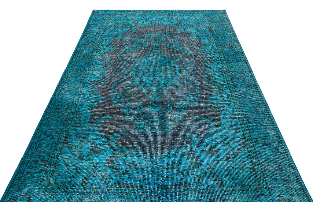 Traditional Design Turquoise Over Dyed Vintage Rug 5'9'' x 8'6'' ft 176 x 260 cm