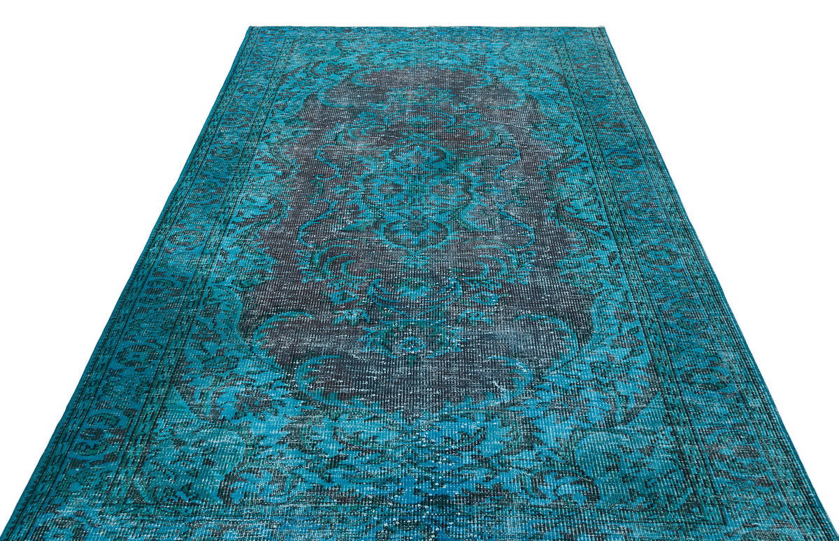 Traditional Design Turquoise Over Dyed Vintage Rug 5&#39;9&#39;&#39; x 8&#39;6&#39;&#39; ft 176 x 260 cm