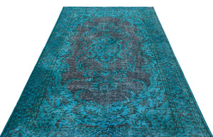 Traditional Design Turquoise Over Dyed Vintage Rug 5'9'' x 8'6'' ft 176 x 260 cm