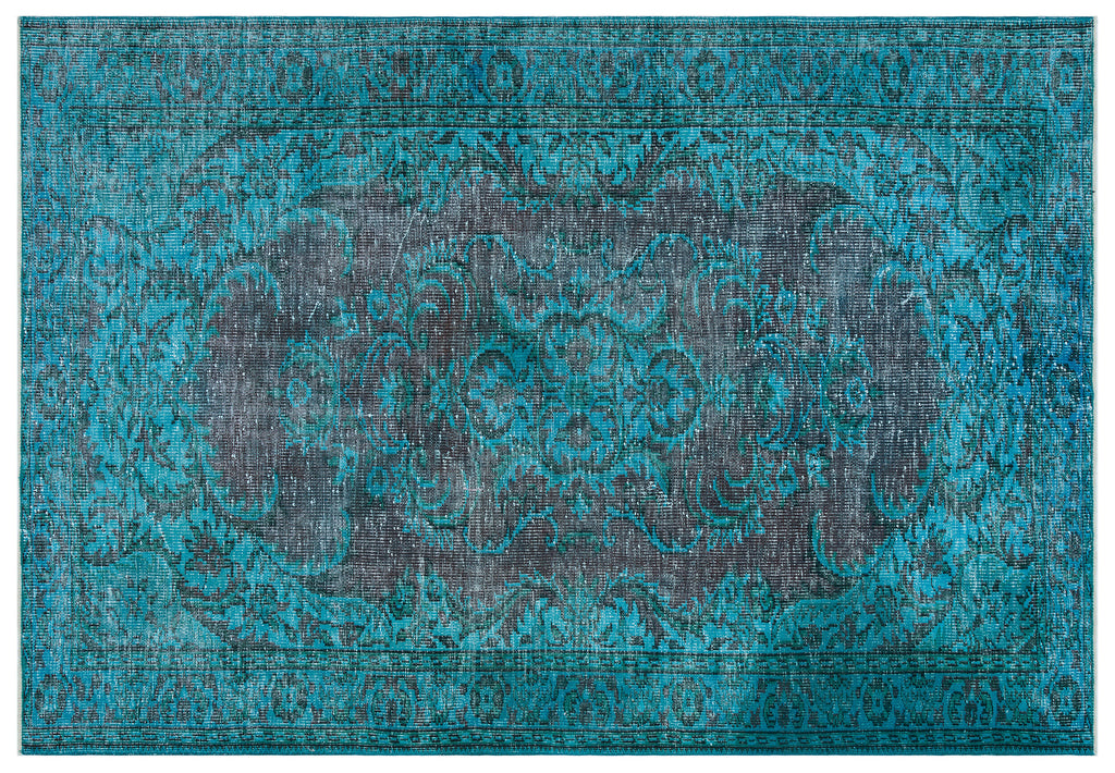 Traditional Design Turquoise Over Dyed Vintage Rug 5'9'' x 8'6'' ft 176 x 260 cm