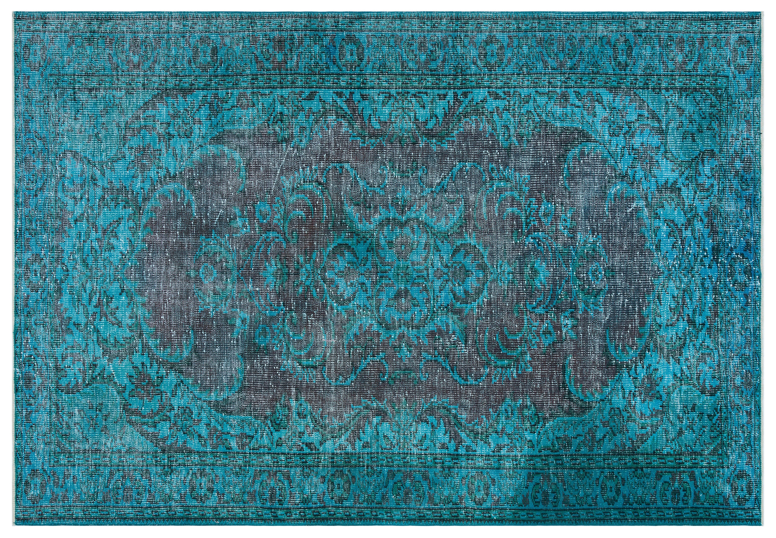 Traditional Design Turquoise Over Dyed Vintage Rug 5'9'' x 8'6'' ft 176 x 260 cm