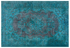 Traditional Design Turquoise Over Dyed Vintage Rug 5'9'' x 8'6'' ft 176 x 260 cm