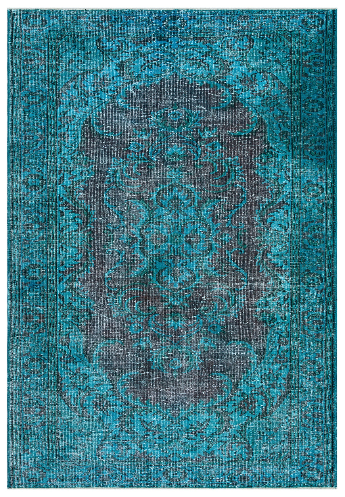 Traditional Design Turquoise Over Dyed Vintage Rug 5&#39;9&#39;&#39; x 8&#39;6&#39;&#39; ft 176 x 260 cm