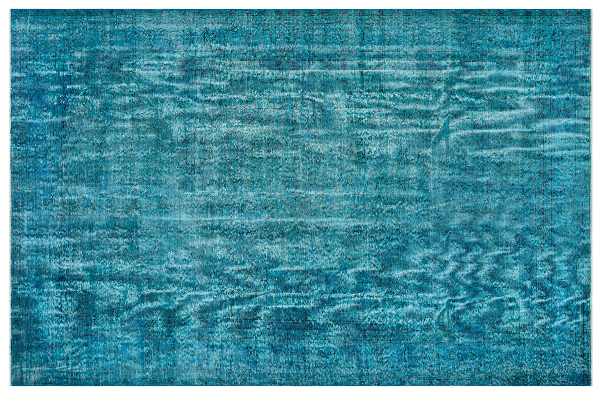 Turquoise Over Dyed Vintage Rug 6&#39;4&#39;&#39; x 9&#39;11&#39;&#39; ft 194 x 303 cm