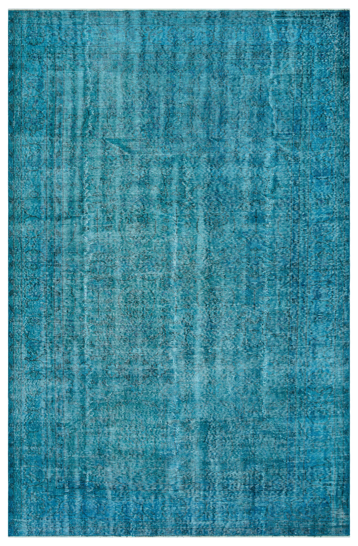 Turquoise Over Dyed Vintage Rug 6&#39;4&#39;&#39; x 9&#39;11&#39;&#39; ft 194 x 303 cm