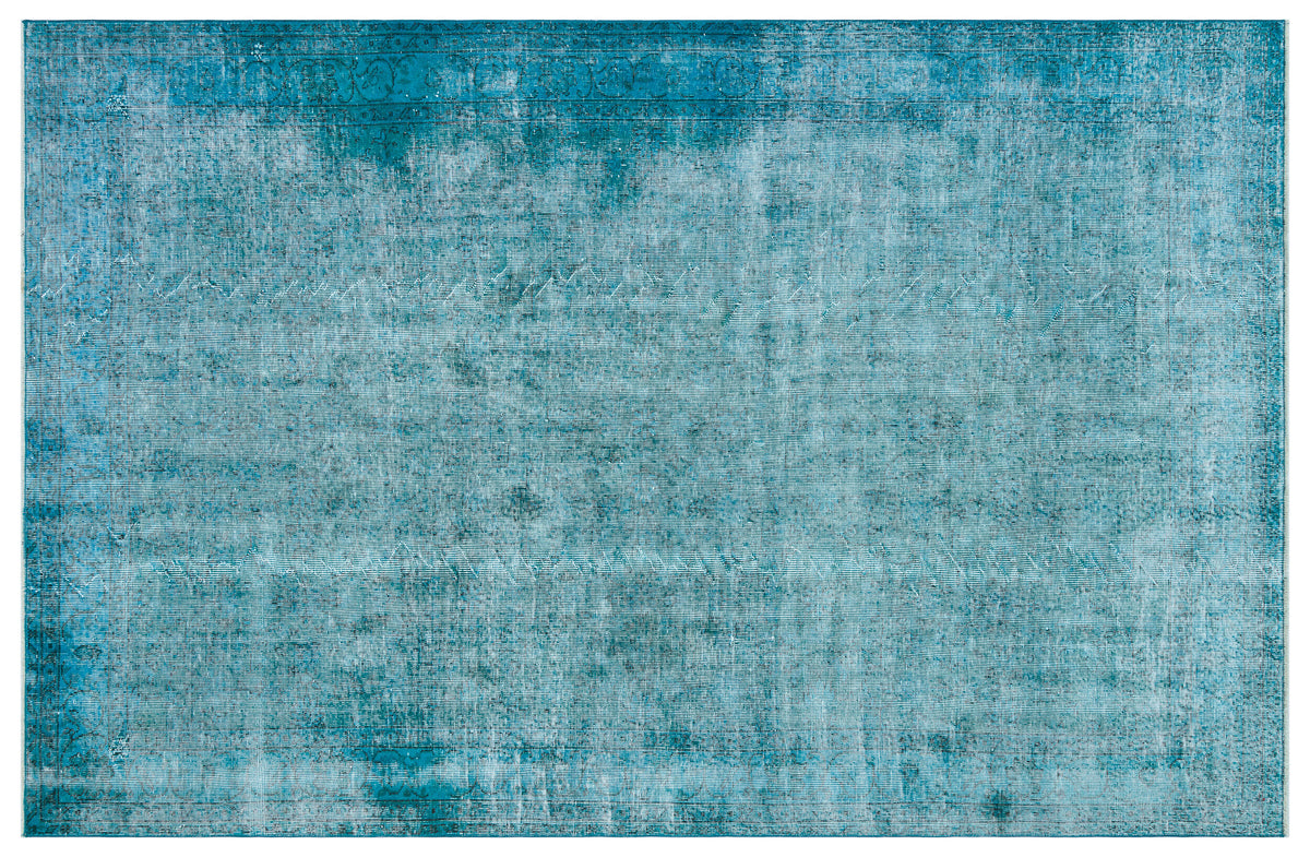 Turquoise Over Dyed Vintage Rug 6&#39;3&#39;&#39; x 9&#39;9&#39;&#39; ft 190 x 298 cm
