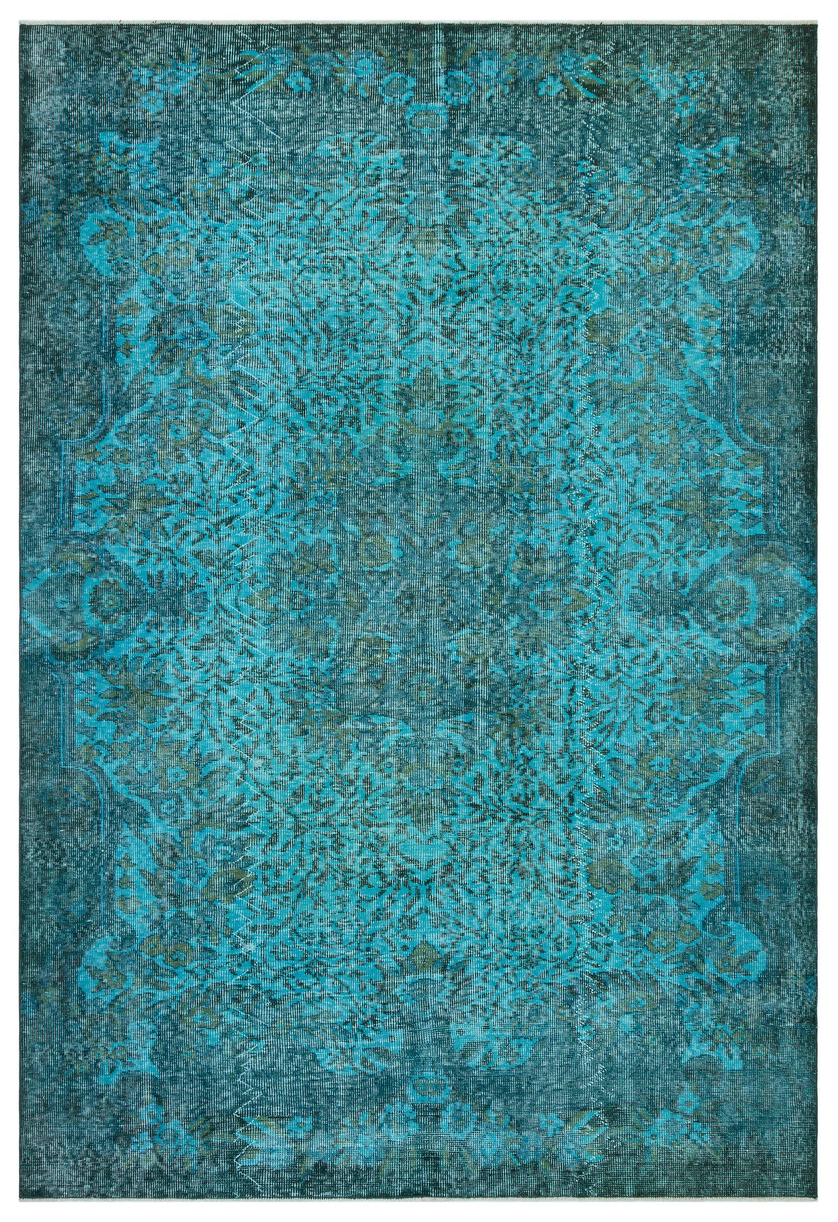 Green Over Dyed Vintage Rug 6&#39;1&#39;&#39; x 9&#39;0&#39;&#39; ft 185 x 275 cm