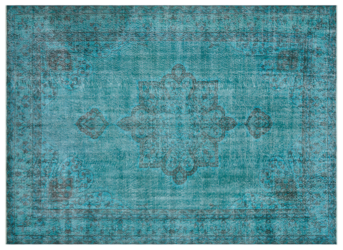 Traditional Design Turquoise Over Dyed Vintage Rug 7&#39;3&#39;&#39; x 10&#39;1&#39;&#39; ft 221 x 307 cm