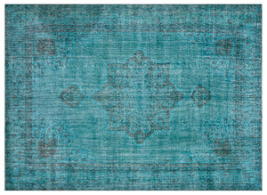 Traditional Design Turquoise Over Dyed Vintage Rug 7'3'' x 10'1'' ft 221 x 307 cm