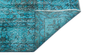Traditional Design Turquoise Over Dyed Vintage Rug 7'3'' x 10'1'' ft 221 x 307 cm