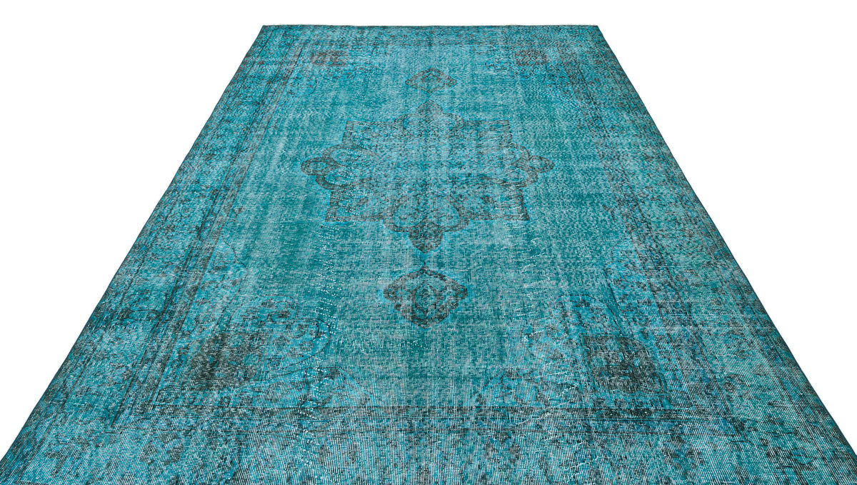 Traditional Design Turquoise Over Dyed Vintage Rug 7&#39;3&#39;&#39; x 10&#39;1&#39;&#39; ft 221 x 307 cm