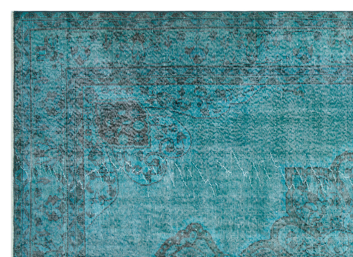 Traditional Design Turquoise Over Dyed Vintage Rug 7&#39;3&#39;&#39; x 10&#39;1&#39;&#39; ft 221 x 307 cm