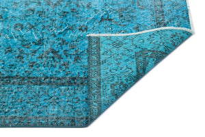 Retro Design Turquoise Over Dyed Vintage Rug 5'5'' x 9'1'' ft 165 x 277 cm