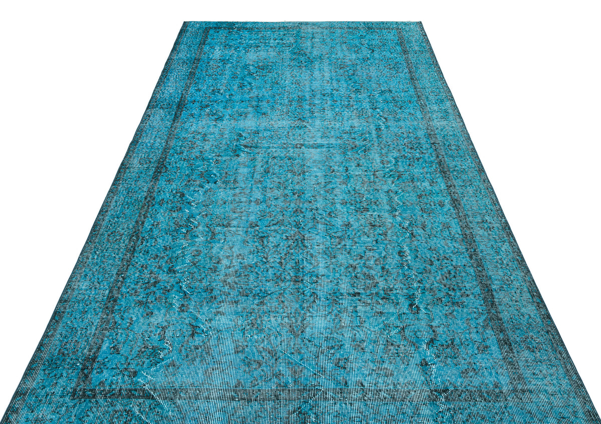 Retro Design Turquoise Over Dyed Vintage Rug 5&#39;5&#39;&#39; x 9&#39;1&#39;&#39; ft 165 x 277 cm