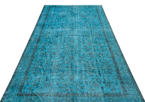 Retro Design Turquoise Over Dyed Vintage Rug 5'5'' x 9'1'' ft 165 x 277 cm