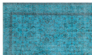 Retro Design Turquoise Over Dyed Vintage Rug 5'5'' x 9'1'' ft 165 x 277 cm