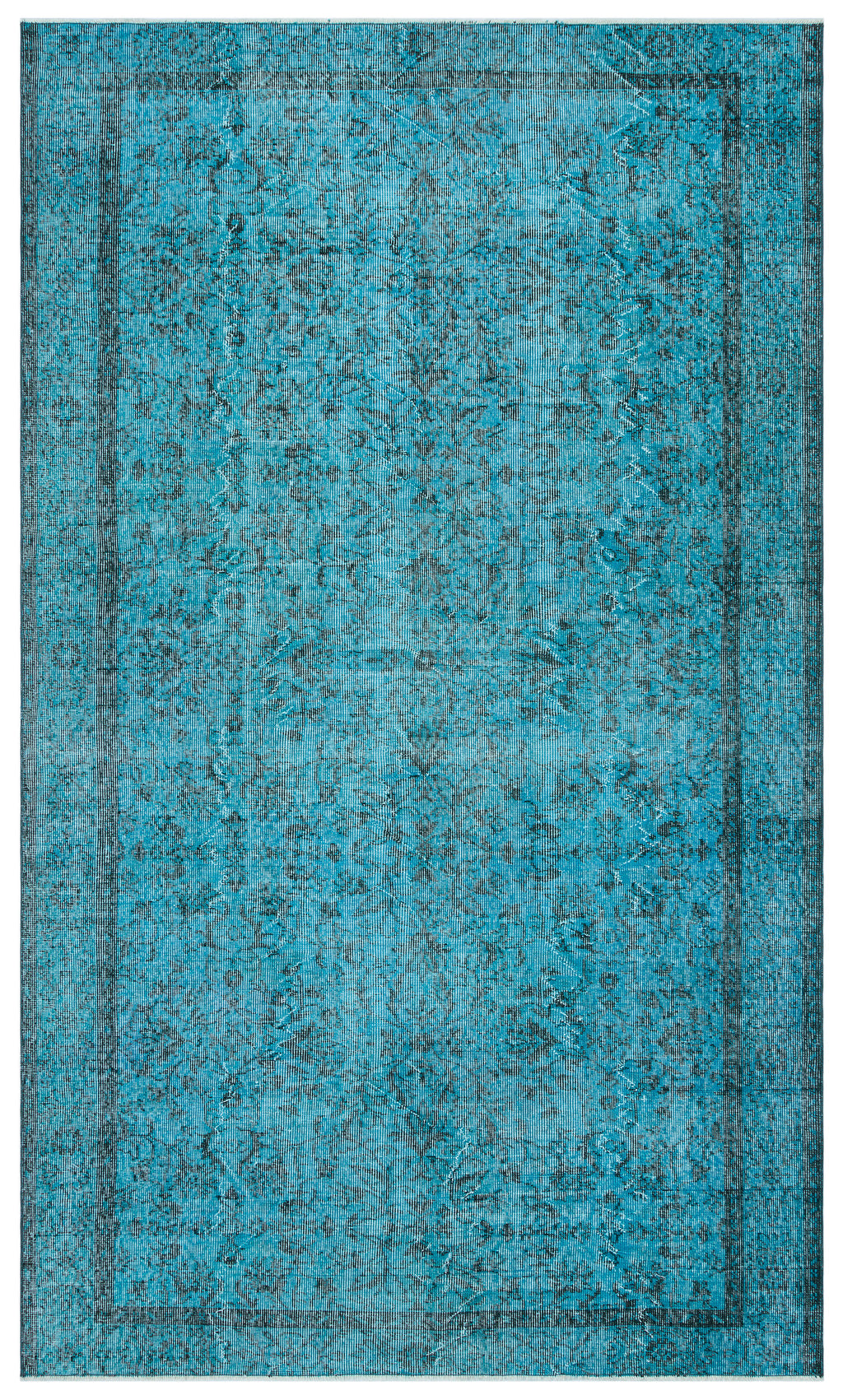 Retro Design Turquoise Over Dyed Vintage Rug 5'5'' x 9'1'' ft 165 x 277 cm