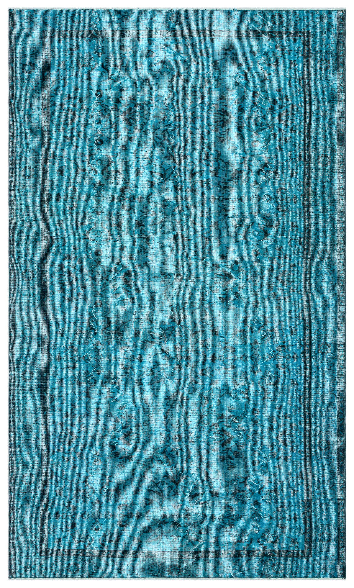 Retro Design Turquoise Over Dyed Vintage Rug 5&#39;5&#39;&#39; x 9&#39;1&#39;&#39; ft 165 x 277 cm