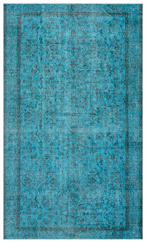 Retro Design Turquoise Over Dyed Vintage Rug 5'5'' x 9'1'' ft 165 x 277 cm