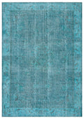 Retro Design Turquoise Over Dyed Vintage Rug 7'1'' x 10'1'' ft 215 x 307 cm