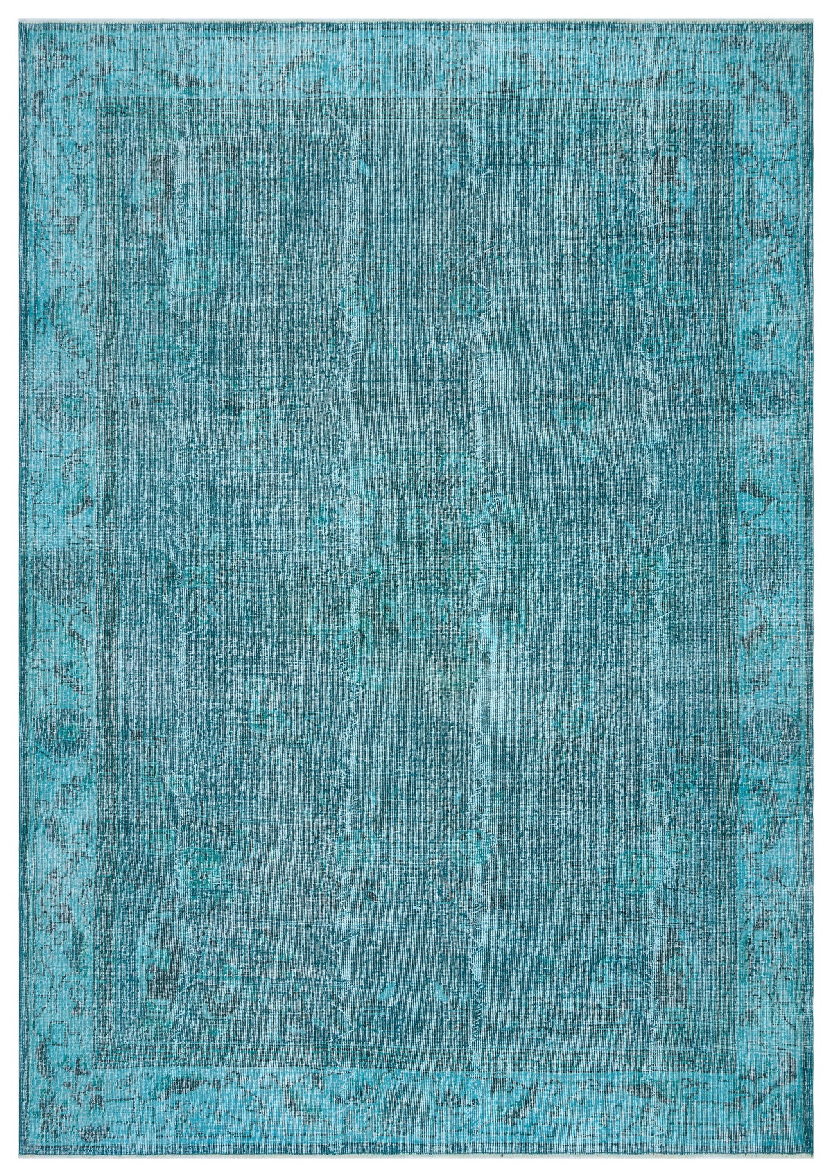 Retro Design Turquoise Over Dyed Vintage Rug 7&#39;1&#39;&#39; x 10&#39;1&#39;&#39; ft 215 x 307 cm
