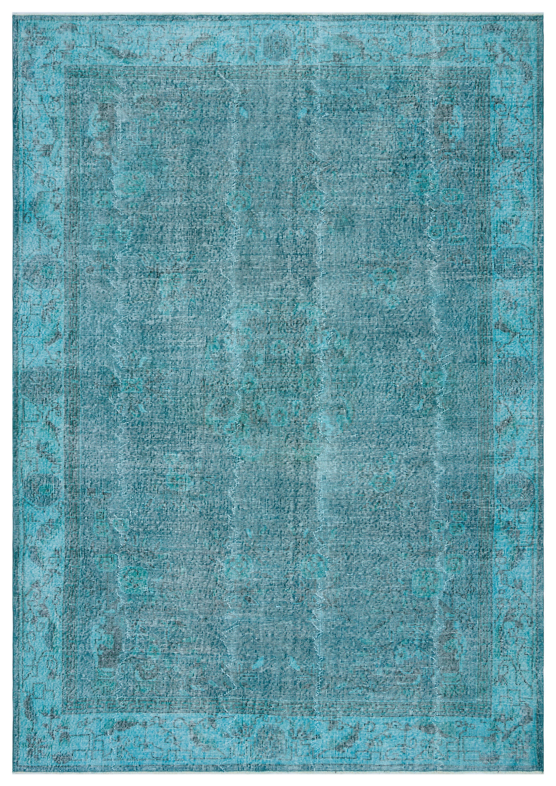 Retro Design Turquoise Over Dyed Vintage Rug 7'1'' x 10'1'' ft 215 x 307 cm
