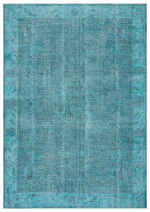 Retro Design Turquoise Over Dyed Vintage Rug 7'1'' x 10'1'' ft 215 x 307 cm